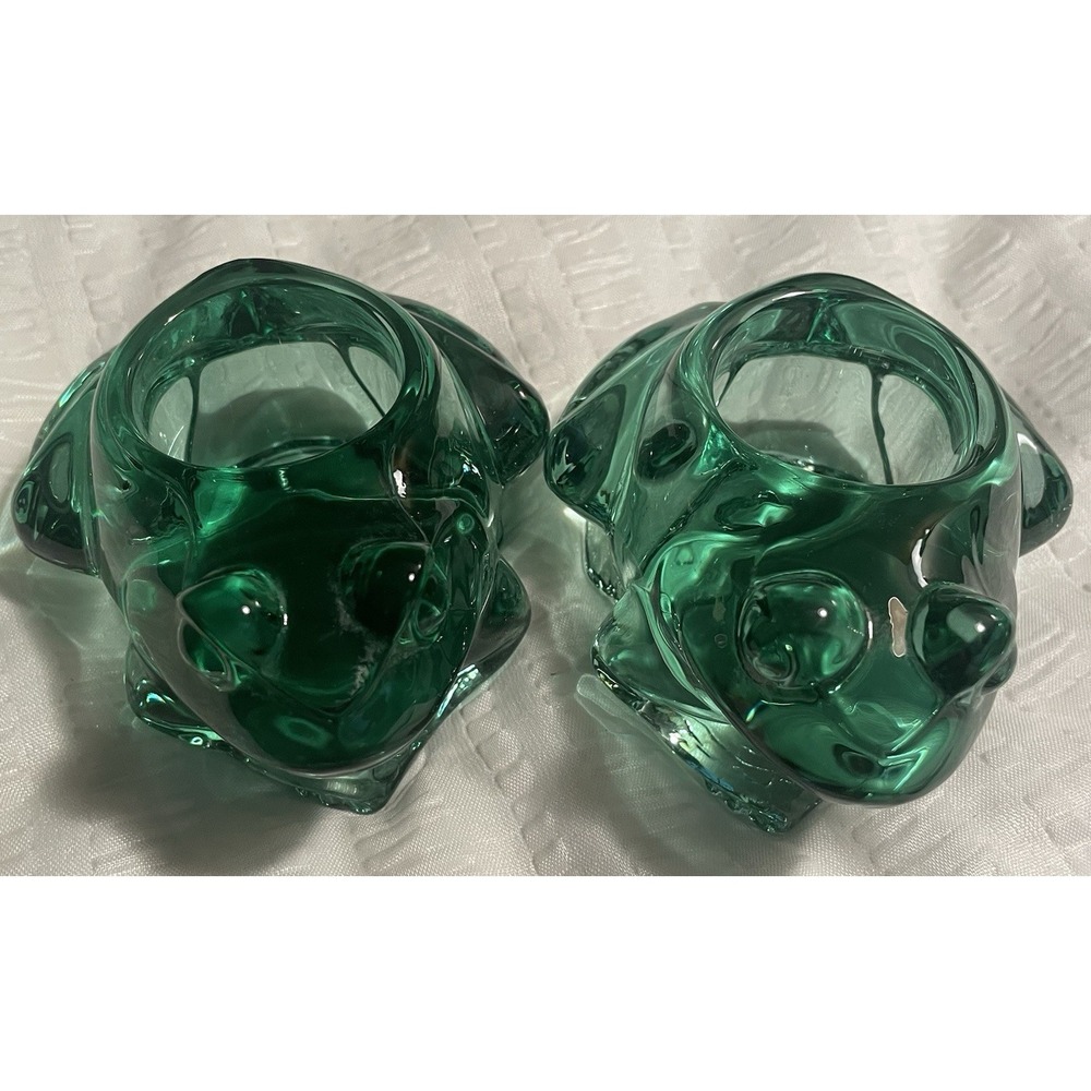 Vintage Two Spanish Green Frog Candle Holder/ Paper Weight USA